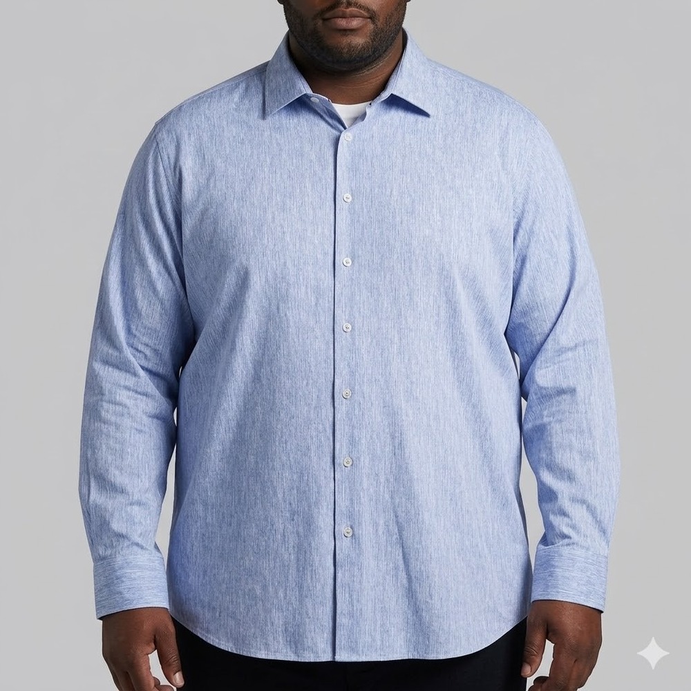 Bugatchi Long Sleeve Shirt Comfort Stretch Light Blue Micro Pattern 3XL EUC